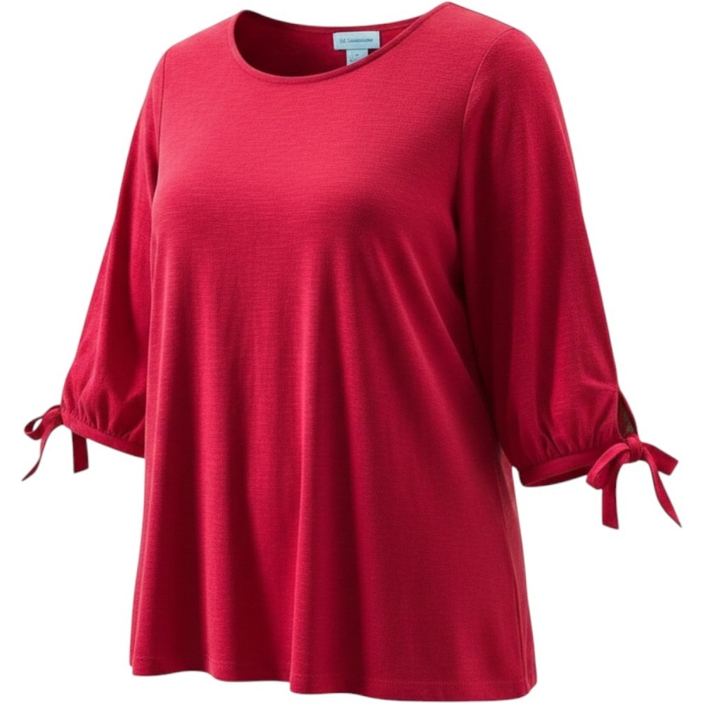 Liz Claiborne Red Slub Knit Tie Sleeve Top‎ Womens XL Scoop Neck Casual Blouse